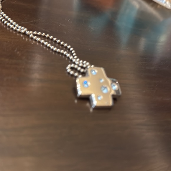 YVES SAINT LAURENT YSL Silver Cross with Light Blue Rhinestones - Picture 5 of 7